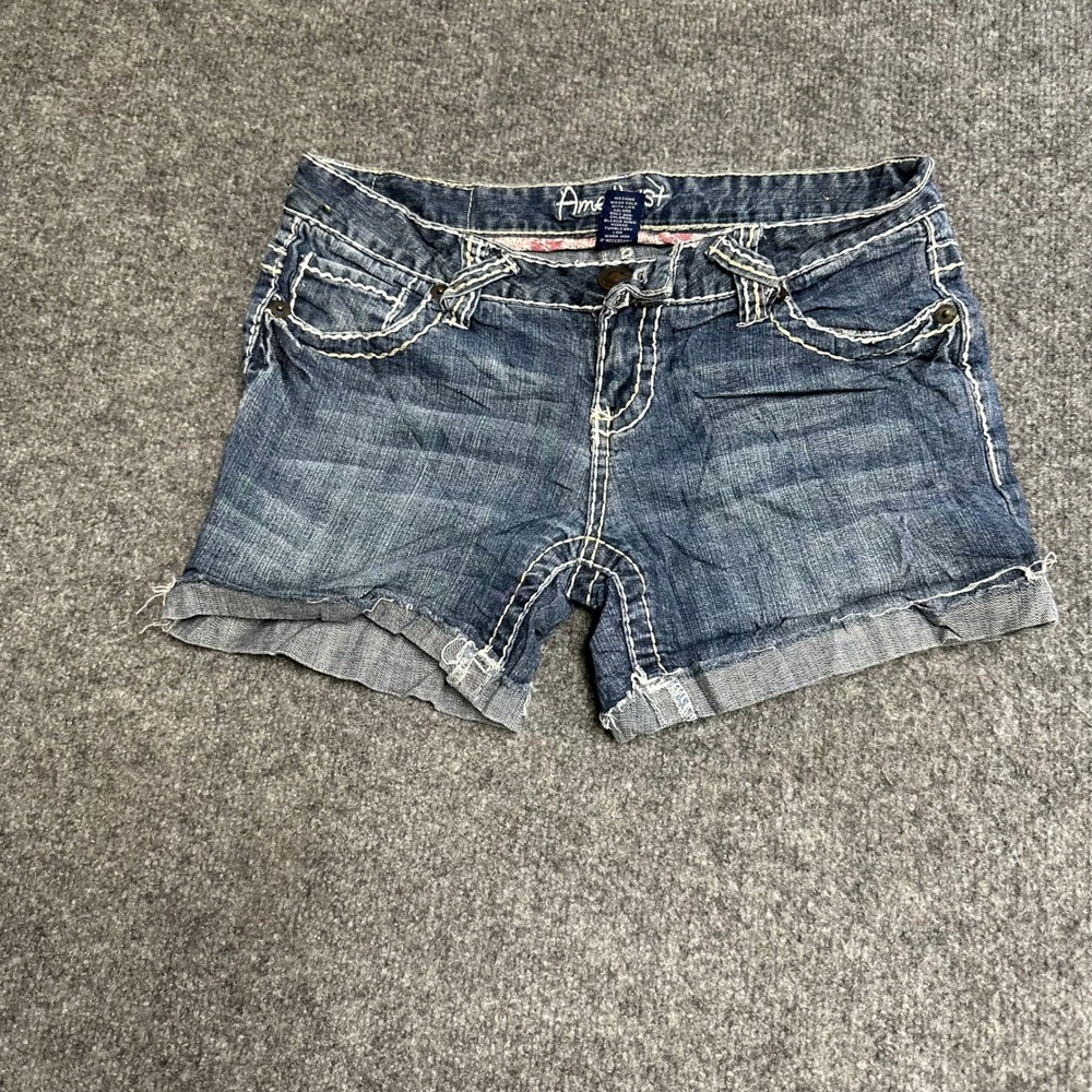 Amethyst Denim Shorts Womens Size 5 Blue Low Rise Contrast Stitch Cuffed Y2K